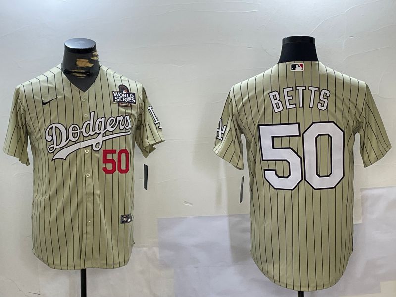 Men Los Angeles Dodgers 50 Betts Green Stripe Game 2024 Nike MLB Jersey style 3